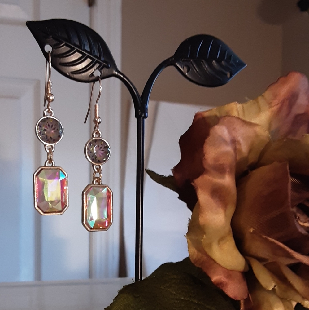 Hand Crafted Earrings Pink Crystal Pierced